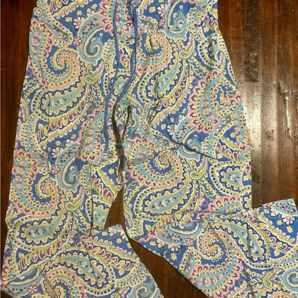 Vera Bradley Multicolor Paisley Pants Pajamas PJ’s blue white fall winter Size M - Picture 2 of 5